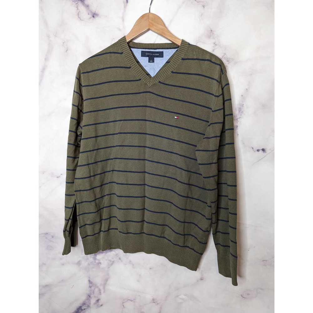 TOMMY HILFIGER stripe v-neckline pullover sweater M